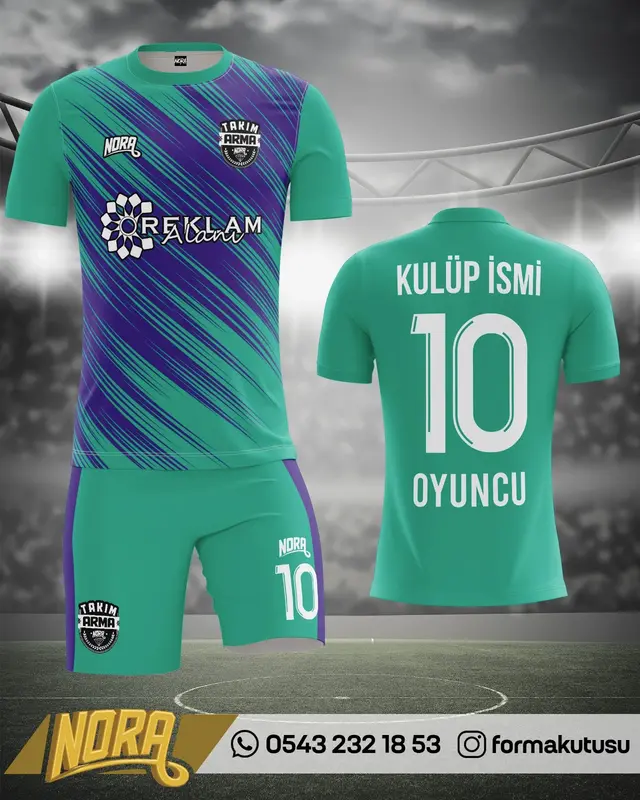 FK-005 turkuaz ve mor özel futbol forma modeli