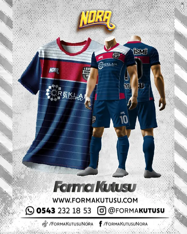 FK-027 lacivert ve bordo özel futbol forma modeli