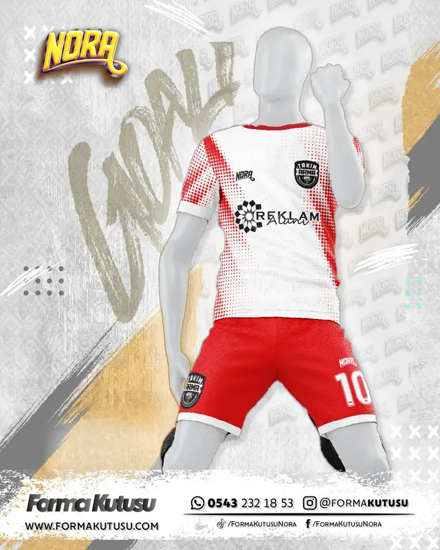 FK-029 beyaz ve kırmızı özel futbol forma modeli